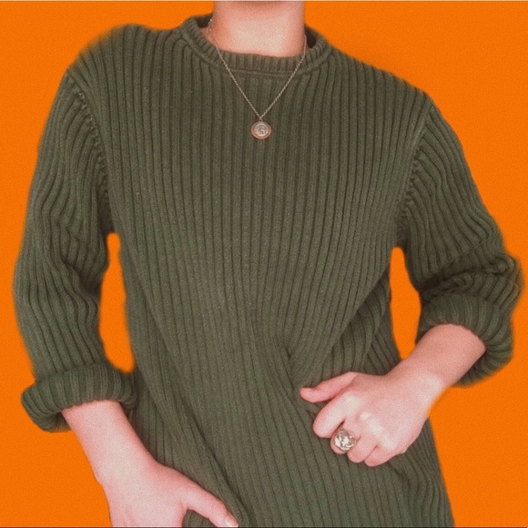 GREEN RIBBED SWEATER - Picture 1 of 4